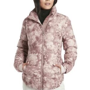 Athleta Downtown Printed Puffer Jacket Pink Floral Down Filled Sz M